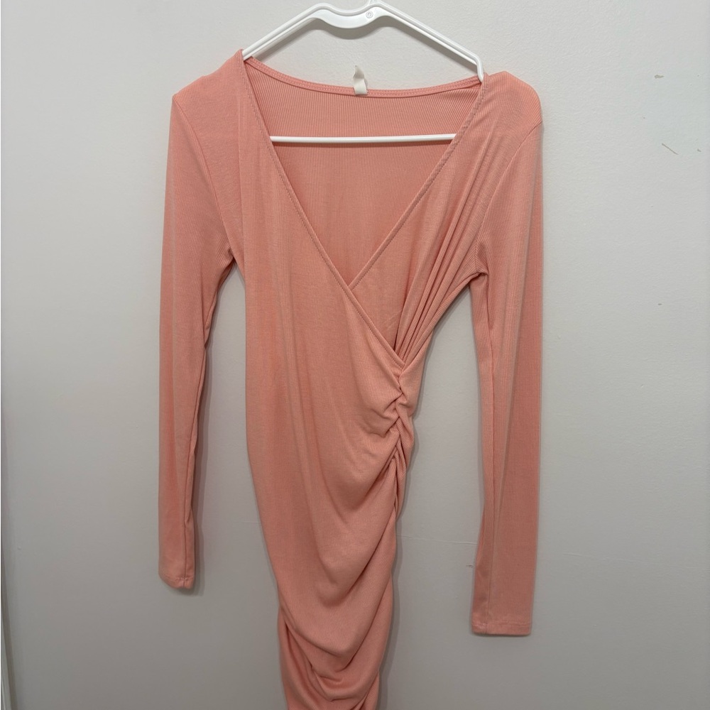 PinkBlush Salmon Ribbed Fitted Nursing Dress
